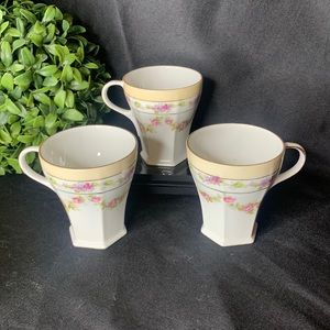 Set of 3 vintage fine china porcelain espresso / demitasse cups / mugs